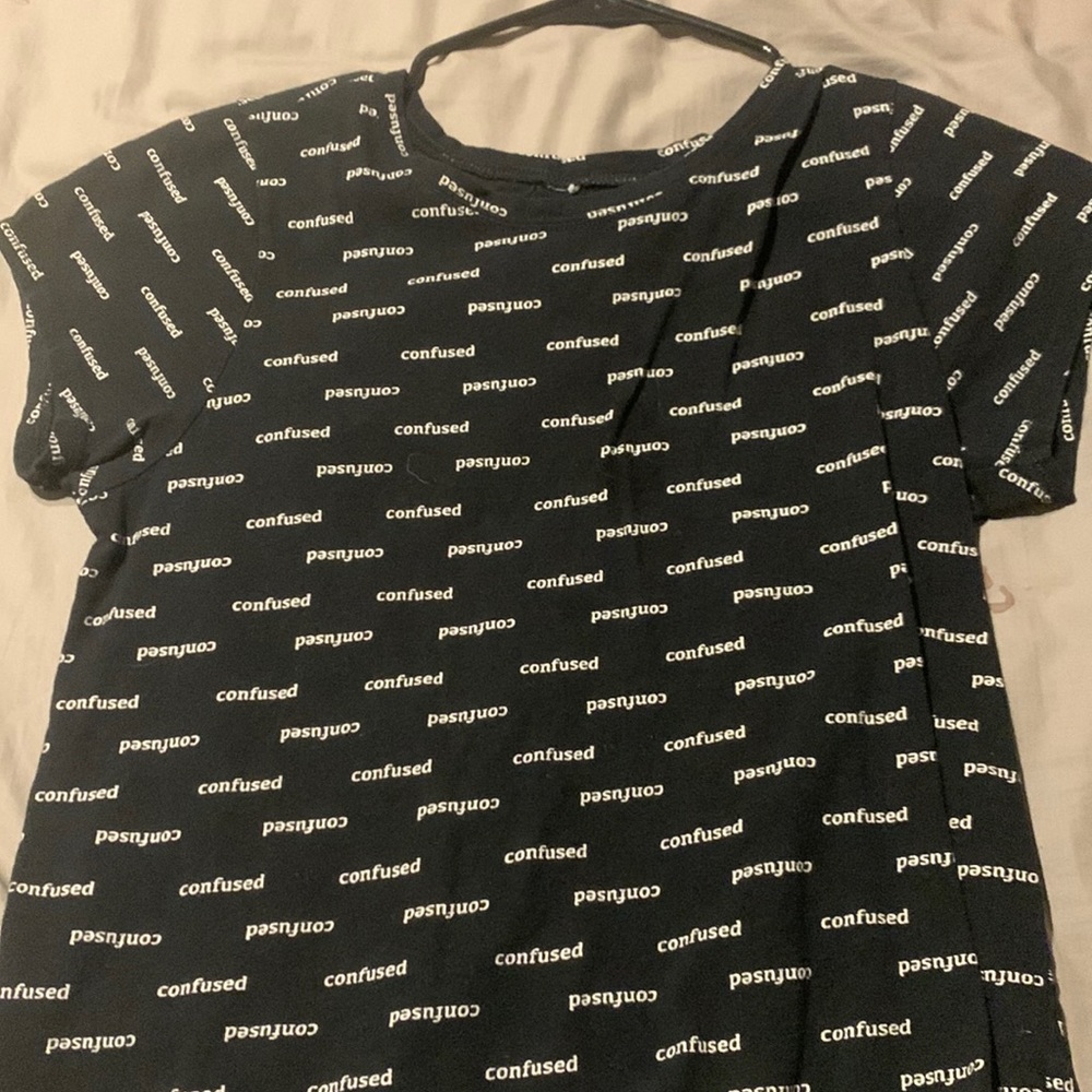 Black graphic “confused” t-shirt